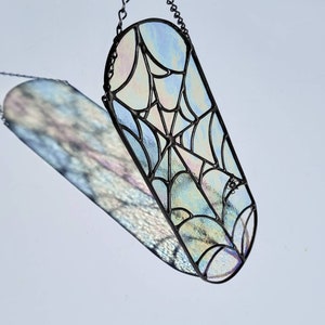 Stained Glass Iridescent Spider Web Hanging Panel