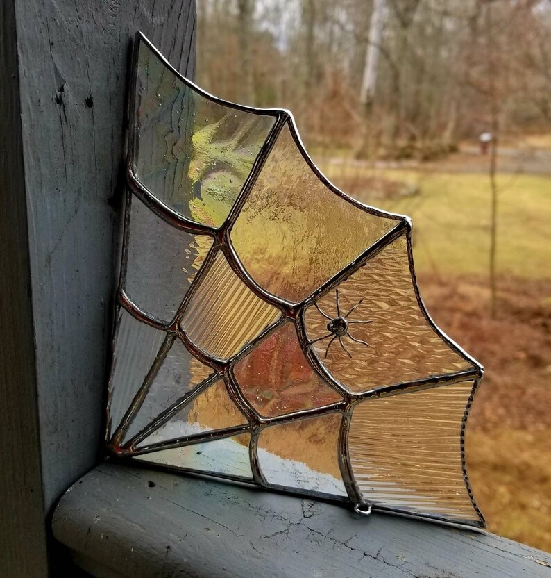 Stained Glass Spider Web Corner Sun Catcher