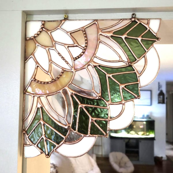 Stained Glass Mandala Suncatcher: Earth Tone & Iridescent Boho Window Decor
