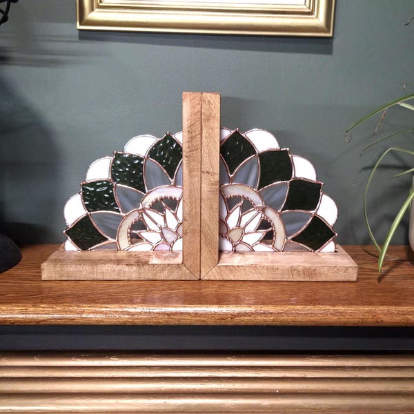 Stained Glass Mandala Bookends: Handcrafted Maple Wood Boho Decor