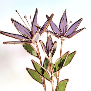 Stained Glass Flower Bouquet: Copper Patina, Purple Blooms Handmade