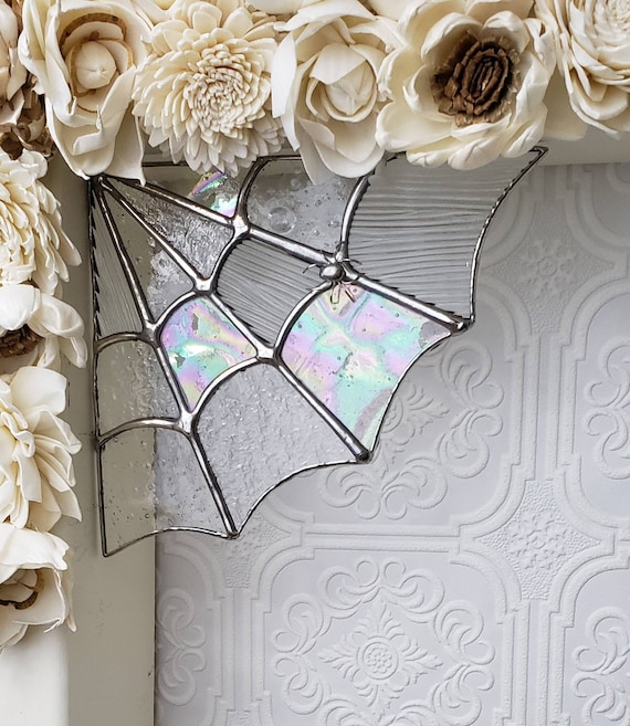 Stained Glass Spider Web Corner Sun Catcher