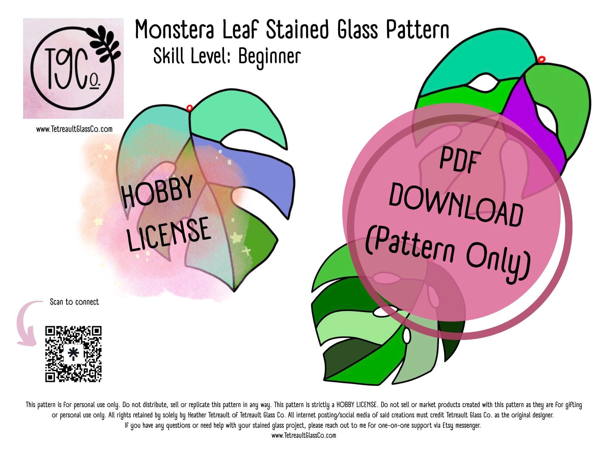 DIGITAL Download - Stained Glass Mini Monstera Leaf Pattern: 3 Pack DIY ...