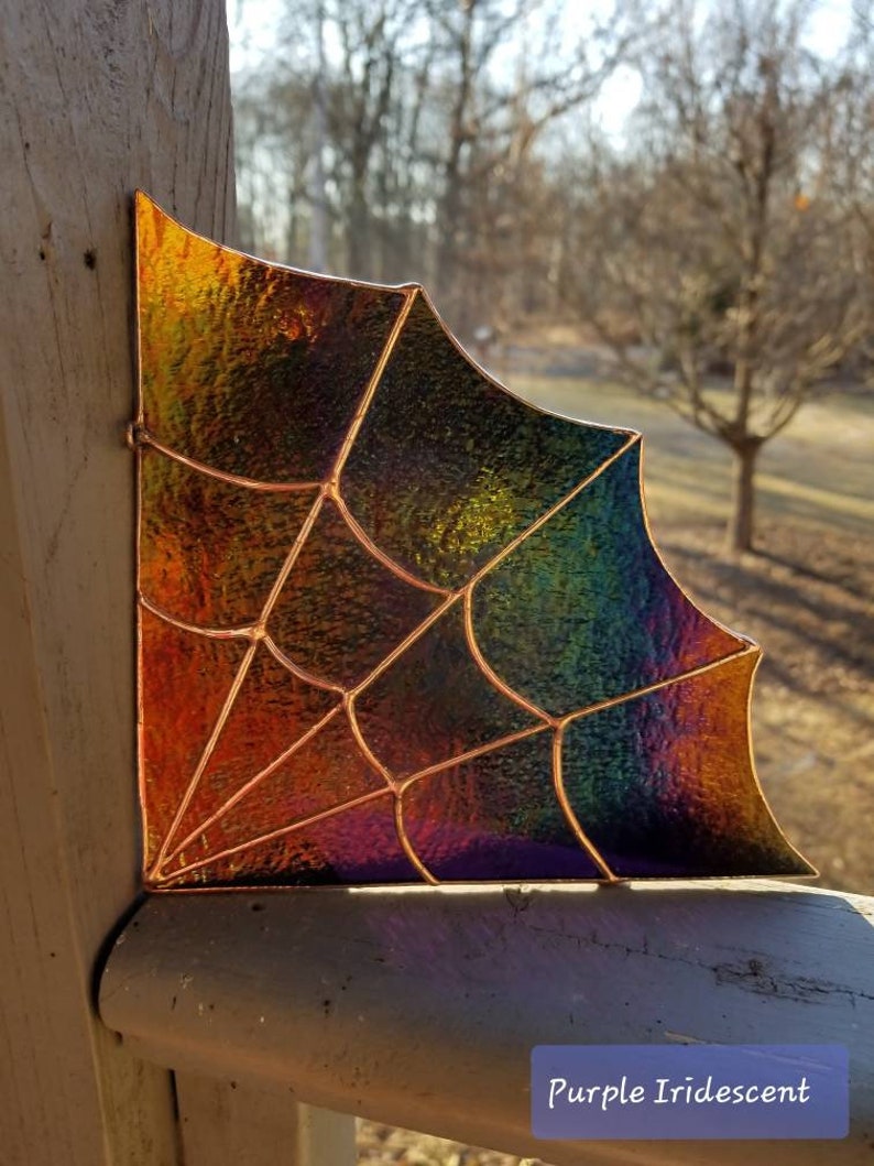 Stained Glass Spider Web Corner Sun Catcher