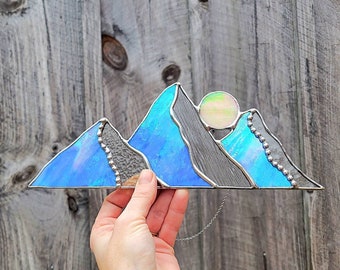 Stained Glass Iridescent Mountain Scene