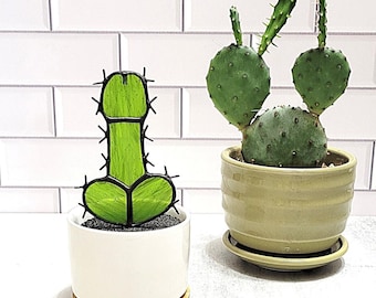 ORIGINAL Stained Glass Potted Male Cactus (Cocktus)