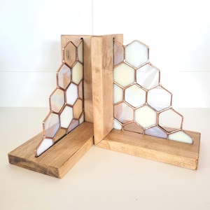 Sujetalibros de panal de abeja de vidrio de colores, soportes para libros de estantería, decoración hexagonal para biblioteca del hogar, granja de apicultor