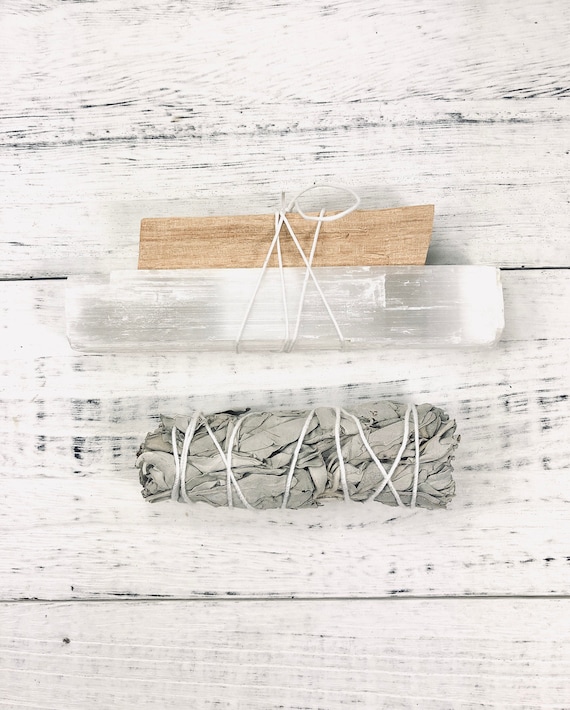 Home Cleansing Smudge Kit, Palo Santo, White Sage, Selenite Crystal, Space Clearing, House Warming Gift, Anti Bacterial, Smudge Starter Kit
