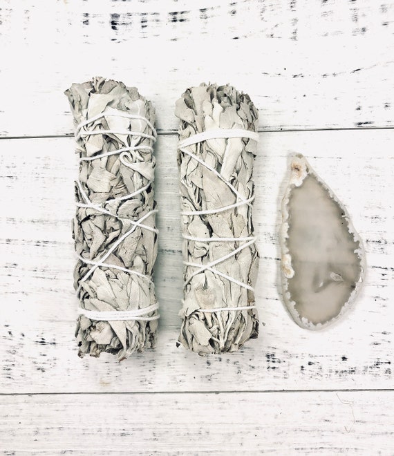 White Sage Smudge Stick Duo Pack, x2 White Sage Twists, Hand Tied Bundles for Energy & Crystal Cleansing