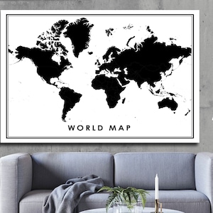 World map print poster canvas | Map of the World  | Modern World Map | Black and White World Map | world map print poster canvas