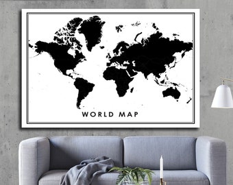 World map print poster canvas | Map of the World  | Modern World Map | Black and White World Map | world map print poster canvas