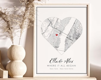 Custom Love Map Poster Canvas | Personalized Map Print | Any City Hometown Roads Streets Map | Love Map | Gift for Couple | Custom Print