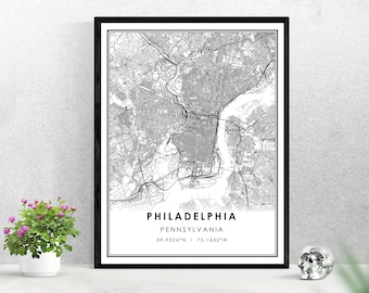 Printable Map Circle Map Pennsylvania Map Print Philadelphia Coworker Quick Gift City Road Map Print Modern Wall Art Home Office Decor