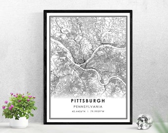 Graduation Gift Idea Pittsburgh Pennsylvania State Gicl\u00e9e Map Art Print Dorm Decor 8x10