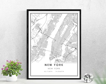 Personalized gift New York State Road map print watercolor blue painting print of NY USA United States US map wall art decor framed poster