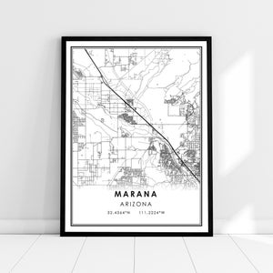 Marana map print poster canvas | Arizona map print poster canvas | Marana city map print poster canvas