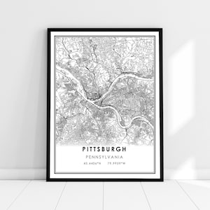 | d’affiche imprimée sur la carte de Pittsburgh Carte de Pennsylvanie imprimer poster canvas | Carte de la ville de Pittsburgh imprimer poster canvas