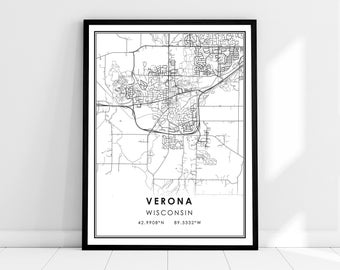 Verona map print poster canvas | Wisconsin map print poster canvas | Verona city map print poster canvas