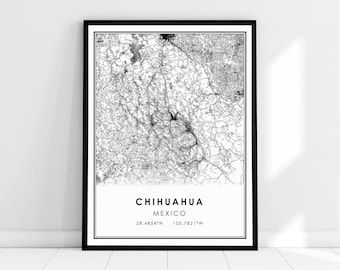 Chihuahua Mexico map print poster canvas | Chihuahua city map print poster canvas