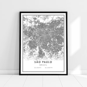 Lienzo de póster de impresión de mapa de Sao Paulo / Lienzo de póster de impresión de mapa de Brasil / Lienzo de póster de impresión de mapa de la ciudad de Sao Paulo