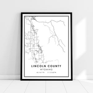 Carte du comté de Lincoln imprimer la toile d’affiche | | d’affiche d’impression de carte du Wyoming Carte de la ville du comté de Lincoln imprimer la toile de l’affiche