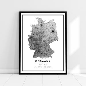 Allemagne carte du pays imprimer poster toile | Allemagne Feuille de route du pays imprimer l’affiche canvas