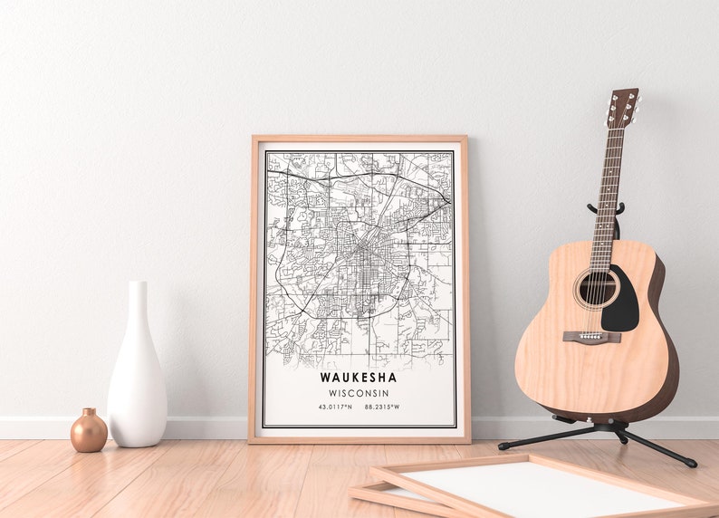 Waukesha map print poster canvas Wisconsin map print poster canvas Waukesha city map print poster canvas image 3