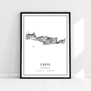 Crete map print poster canvas | Greece map print poster canvas | Crete road map print poster canvas