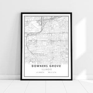 Downers Grove carte imprimer poster toile | Carte de l’Illinois imprimer une toile d’affiche | Plan de la ville de Downers Grove imprimer une toile d’affiche
