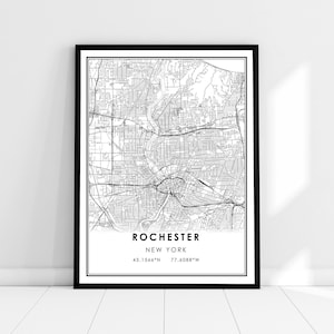 | d’affiche d’impression de carte de Rochester | d’impression d’affiche de carte de New York Carte de la ville de Rochester imprimer poster canvas