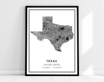 Texas United States map print poster canvas | Texas United States road map print poster canvas