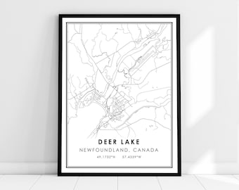 Deer Lake map print poster canvas | Newfoundland map print poster canvas | Deer Lake city map print poster canvas