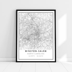 Winston-Salem map print poster canvas | North Carolina map print poster canvas | Winston-Salem city map print poster canvas