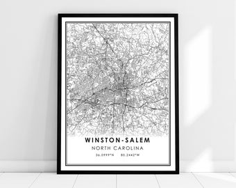 Winston-Salem map print poster canvas | North Carolina map print poster canvas | Winston-Salem city map print poster canvas