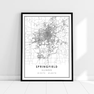 | d’affiche d’impression de carte de Springfield Carte de l’Illinois imprimer une toile d’affiche | Carte de la ville de Springfield imprimer poster canvas