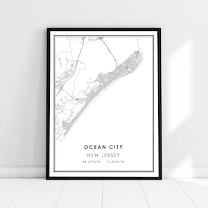 Ocean City map print poster canvas | New Jersey map print poster canvas | Ocean City road map print poster canvas