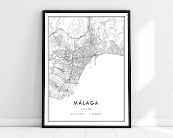 Malaga map print poster canvas | Spain map print poster canvas | Malaga city map print poster canvas