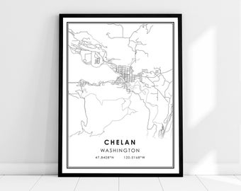 Chelan map print poster canvas | Washington map print poster canvas| Chelan city map print poster canvas