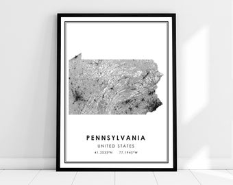 Pennsylvania US map print poster canvas | Pennsylvania United States road map print poster canvas
