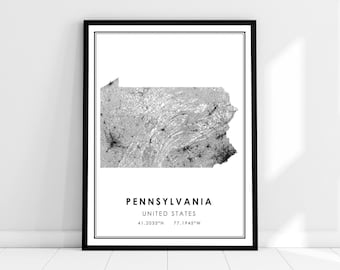 Pennsylvania US map print poster canvas | Pennsylvania United States road map print poster canvas