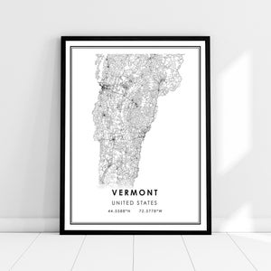 Vermont United States map print poster canvas | Vermont United States road map print poster canvas
