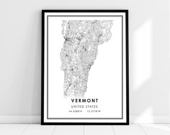 Vermont United States map print poster canvas | Vermont United States road map print poster canvas