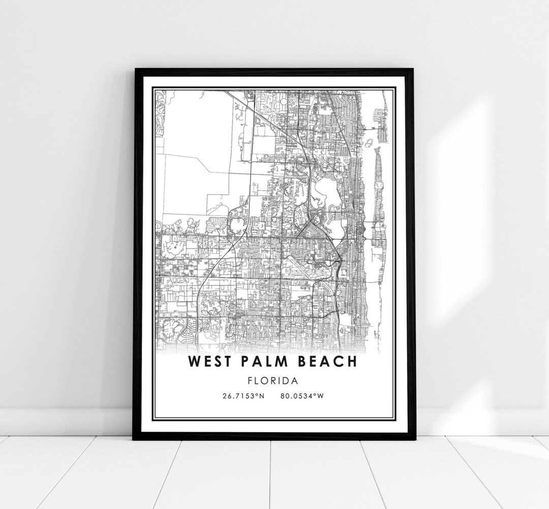 West Palm Beach Map Print Poster Canvas Florida Map Print Poster Canvas ...