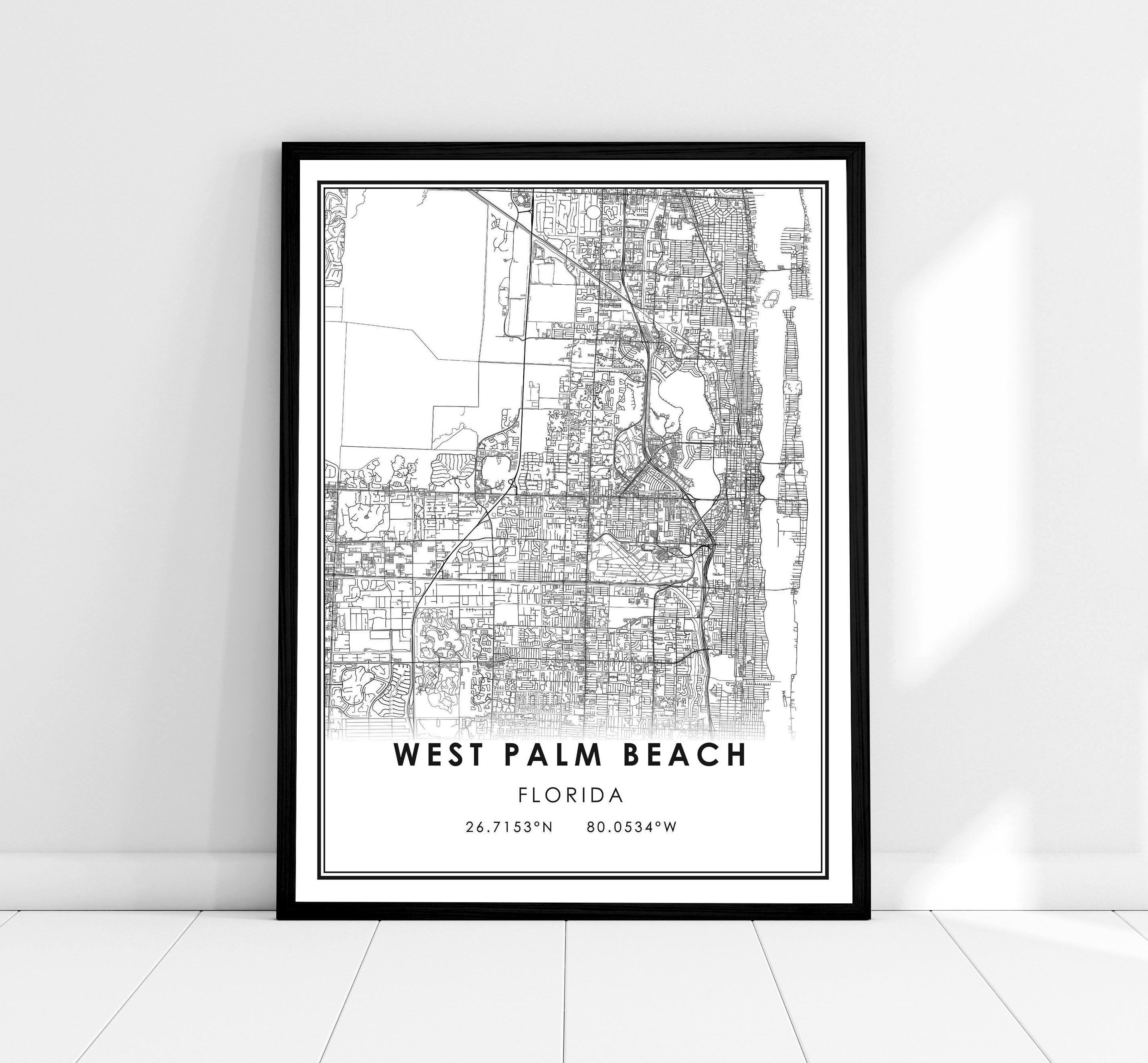 West Palm Beach Map Print Poster Canvas | Florida Map Print Poster ...
