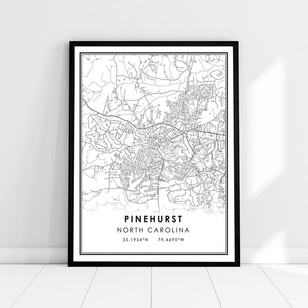 Pinehurst map print poster canvas | North Carolina print poster map | Pinehurst road map print poster canvas