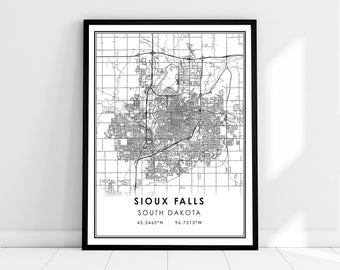 Sioux Falls map print poster canvas | South Dakota map print poster canvas | Sioux Falls city map print poster canvas