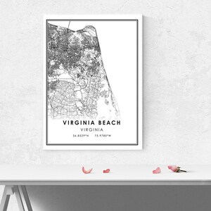 Virginia Beach map print poster canvas Virginia Street map | Etsy