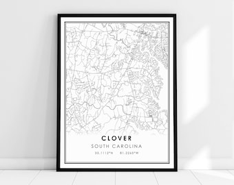 Clover map print poster canvas | South Carolina map print poster canvas | Clover city map print poster canvas