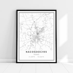 Nacogdoches Texas map print poster canvas | Texas Nacogdoches  map print poster canvas | Nacogdoches Texas city map print poster canvas