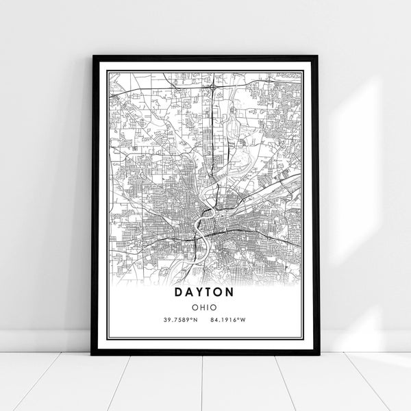 Dayton Ohio map print poster canvas | Ohio map print poster canvas | Dayton Ohio city map print poster canvas
